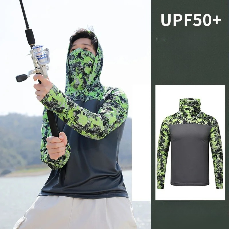 Fishing Shirt Hooded Men Sunsc - Fishing Mask Sun Protection のレビューと価格