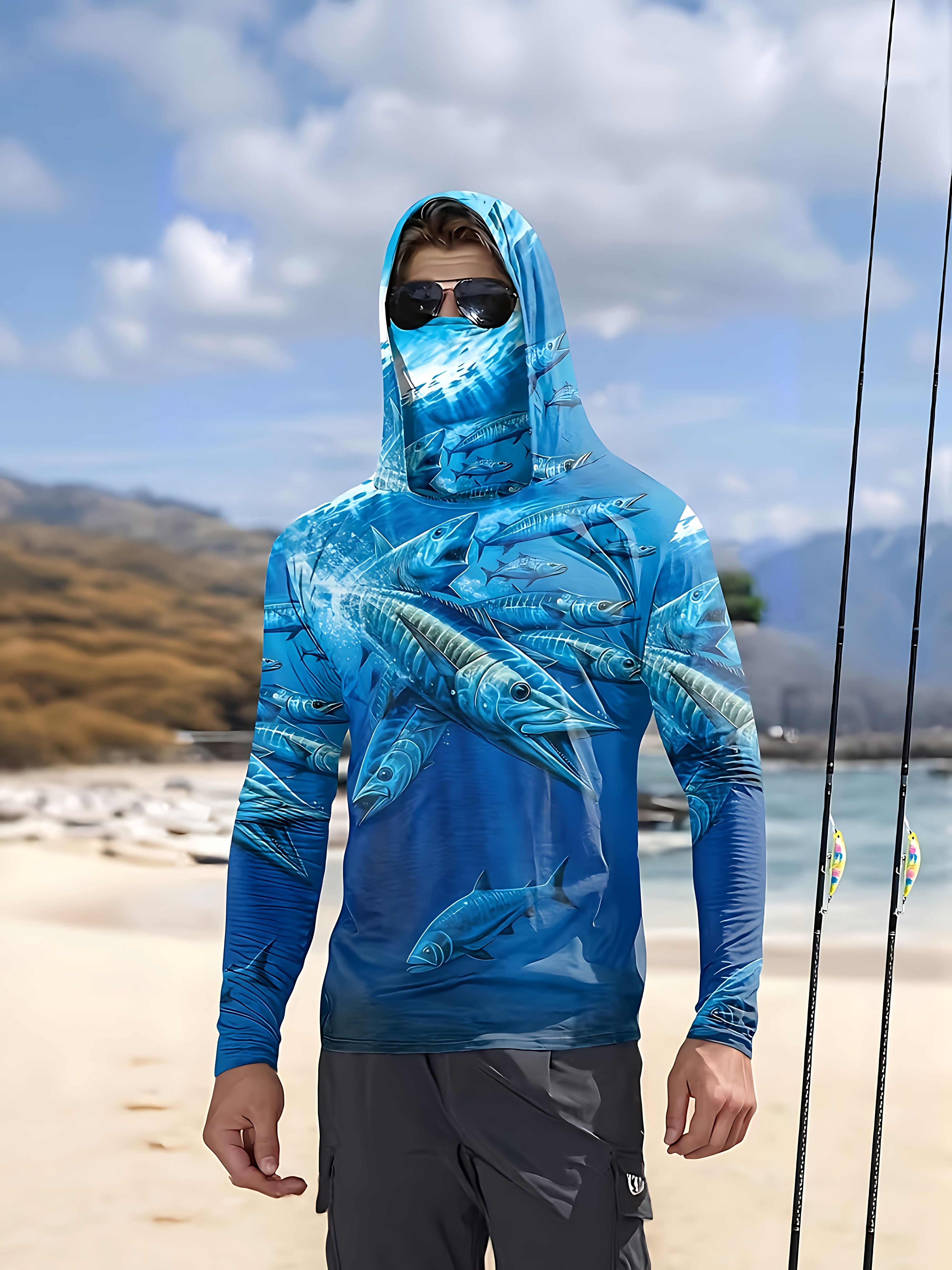 Fishing Shirt Hooded Men Fishi - Fishing Mask Sun Protection のレビューと価格