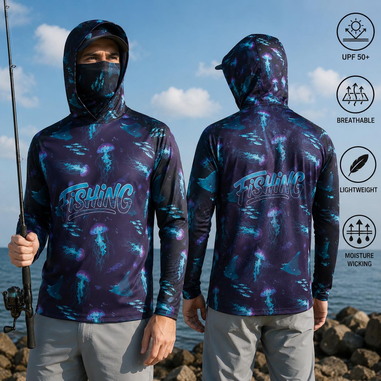 Fishing Shirt Hooded Men Fishi - Fishing Mask Sun Protection のレビューと価格